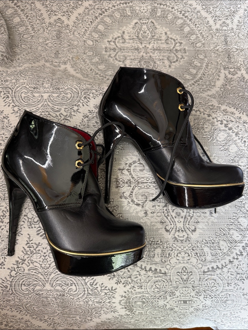Luciano Padovan - Black Patent Leather Platform Ankle Boots - Size 39 (8.5)